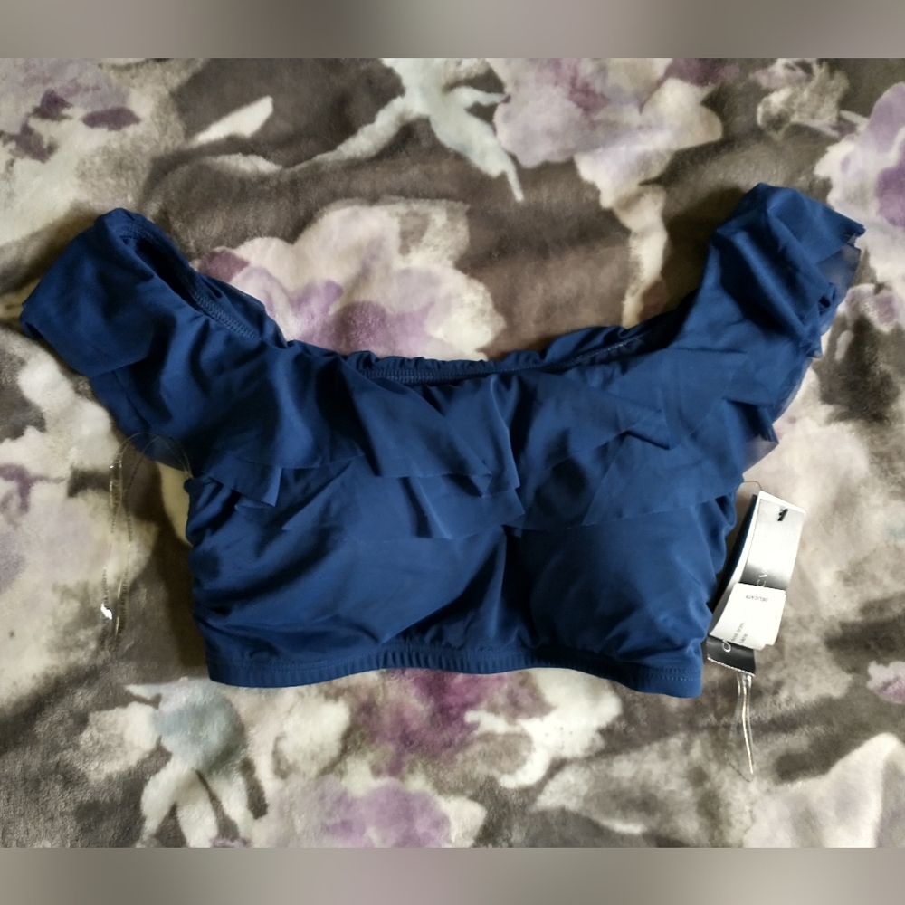 Carmen Marc Valvo swim top with ruffle sleeves